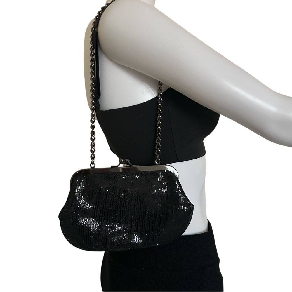 Express Black Sequin shiny Over the Shoulder Clutch Purse bag